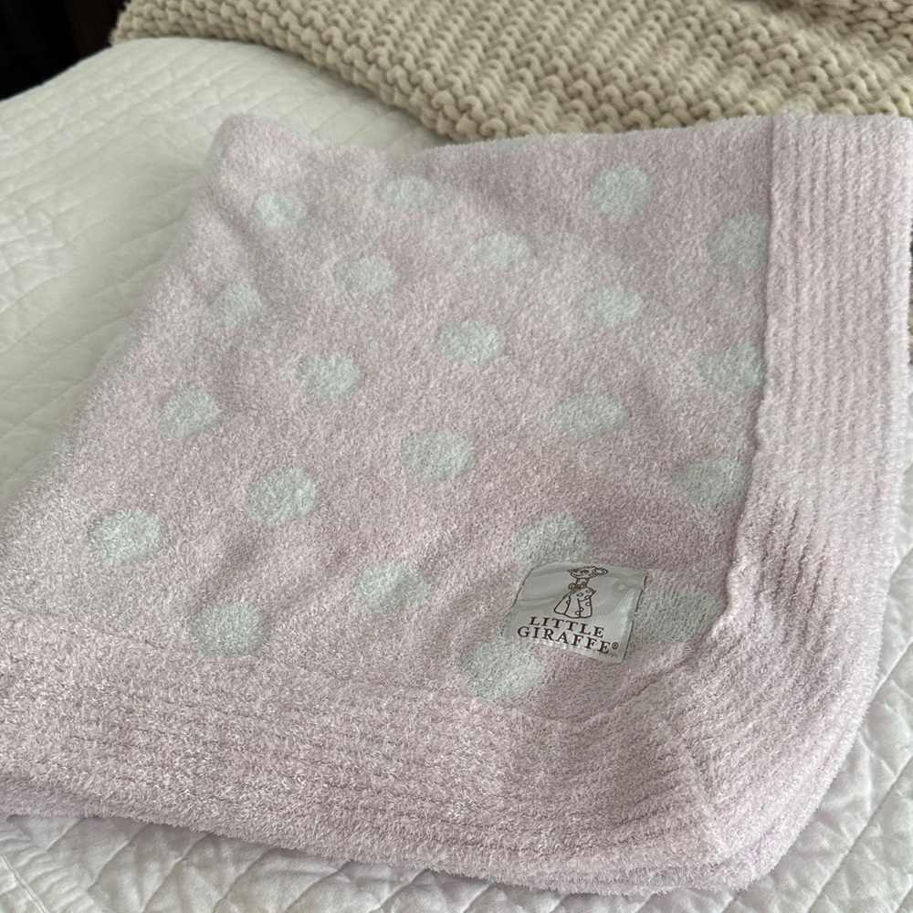 Little Giraffe Soft Pink and White Dot Baby Blanket